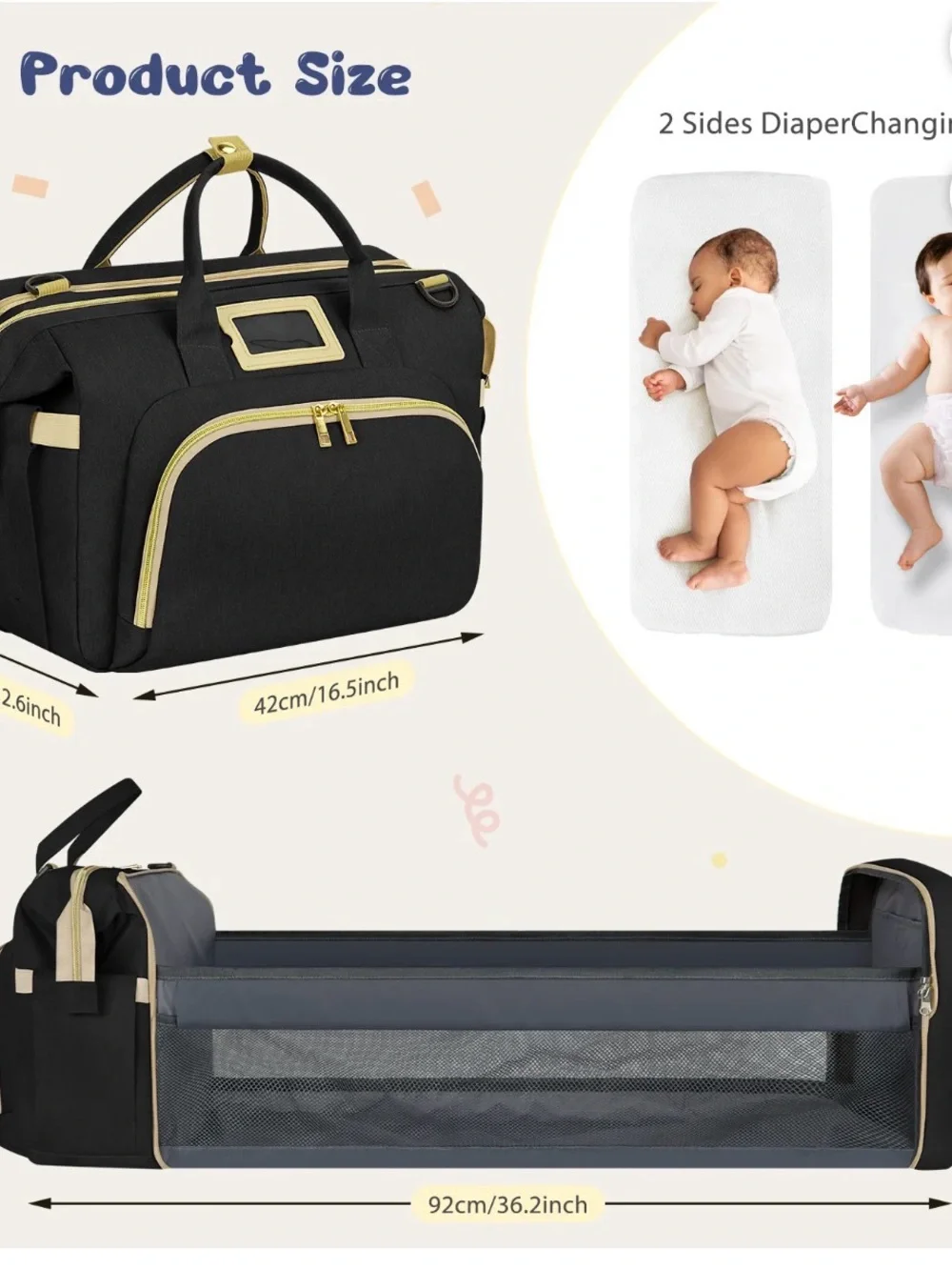 GPED Diaper Bag with Changing Station and Charging Port